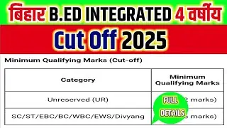 Bihar B.Ed Integrated 4 वर्षीय Cut Off List 2025 - B.ED Intregrated Results 2025 Cut Off
