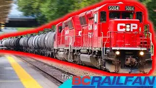 A CP SD30C-ECO pair pull a local through the Coquitlam Central WCE station