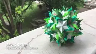 Peacock Kusudama - PrwOrigami Folding Tutorial 【くす玉・折り紙】