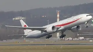 Japan Air Self Defense B777-3SBER [80-1112] takeoff at Zurich Airport | 4K