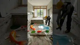 Most Beautiful Koi Pond Epoxy Floor Bedroom Ever 😍 #viral  #bedroom #epoxy