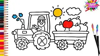 How to draw and color a cute Tractor | Step by step tutorial