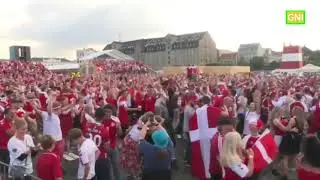 Fans reaction in Copenhagen after Thomas Delaney scores the opening goal for Denmark against Czechs