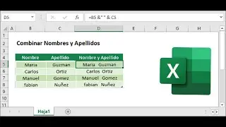 Combinar nombres y apellidos en excel | Función Concatenar