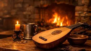 Medieval Tavern Lute Music + Fireplace Crackle | Cozy Fantasy Background | 1 Hour (No Talking)