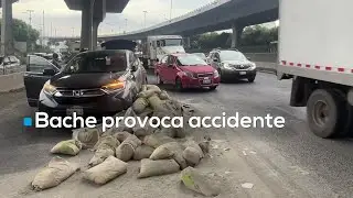 &iexcl;CAOS en la M&eacute;xico-Quer&eacute;taro! Baches provocan accidente y cemento cae sobre auto