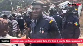 Conakry : les machines en action au march&eacute; de la Cit&eacute; Enco 5 pour le D&eacute;guerpissement