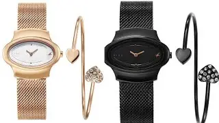 Fastrack New Pulse Collection Rose Gold Black & Brown With Matching Bracelet Watch For Girls
