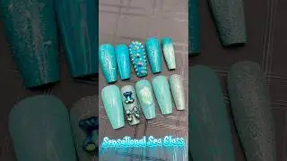 Sensational Sea Glass nail set #shiningnails #nailart #blackflamenails #pressonnails