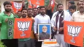 Varanasi: BJP workers celebrate demonetisation anniversary by raising slogans of PM Modi