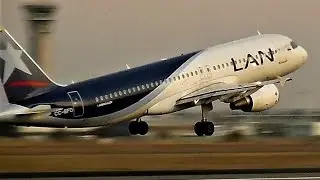 LAN Airlines Airbus A320-214 (CC-BFD) | SUNSET takeoff from Santiago SCL