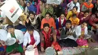 For the demand of Regularisation, NHM employees continued their protest for 26th day.