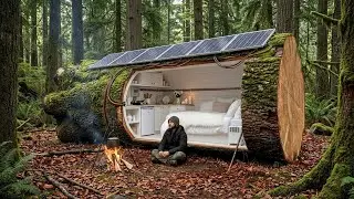 He Built a Luxury Hidden House Inside a Fallen Tree Trunk | Forest ASMR