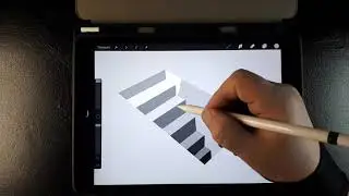3Д рисунок на iPad - мячик на лестнице /////3D drawing on ipad - bouncing ball on the stairs