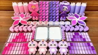 ASMR Slime Mixing: Labubu Pink vs Purple Glossy Pop Sounds & Crackles #1068