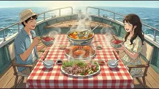 A Quiet Day at Sea: Cooking Seafood and Sharing Tuna Sushi | Ghibli-Style ASMR
