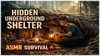 I Built a Secret Underground Shelter Beneath a Fallen Giant Tree | Silent ASMR Survival