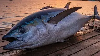 Masterful Tuna Cutting Skills: Rapid Sashimi Processing with Razor-Sharp Knife.🔥