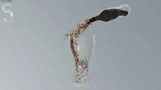 Simulation of Smoothed Particle Hydrodynamics (SPH) Particles - Water Filling from Bottle to Glass