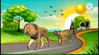 Cartoon Animals Tiger,Cow,Lion,Gorilla, Rabbit,pig, Green screen |Animals stampede & running video