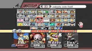 Pit VS Meta Knight VS Wario VS Fox | 3 Min Coin | Super Smash Bros Brawl Fight 47