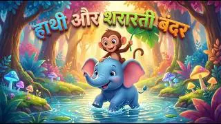 हाथी 🐘 और शरारती बंदर🐒 😂 #nurseryrhymes #हाथी_और_बंदर, #kidscartoon  #birds #hathiraja