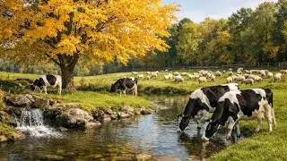 30 Minutes of Countryside Calm: Spring Water & Grazing Cows 🐄