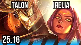 TALON vs IRELIA (MID) | 14/2/6, 6 solo kills, Godlike | KR Diamond | 25.16