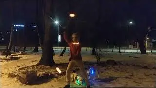 Learning to spin Poi when walking my dog & her sister song: Крокодила Гена