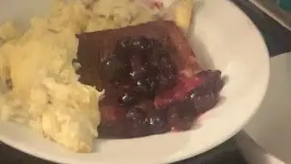 Come have breakfast with me: Stuffed French Toast with cinnamon blueberry syrup. 