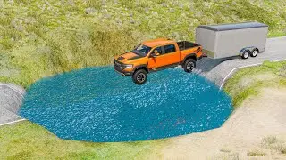 Cars vs Giant Water Pit #3 | BeamNG Drive | Vehicle Destruction Physics