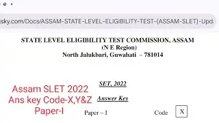 Assam SLET 2022Ans key Code-X,Y&Z All Qustion Ans #Assamslet2023#G.U