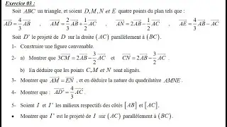 Evaluation 1 Maths TRCS (Exercice 3: Q4- Projection 