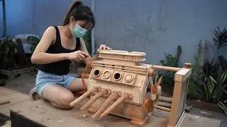 Building a Wooden V10 Engine from Scratch | Handmade Mechanical Project with Simple Tools