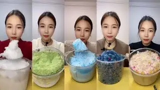 ASMR Qian's Latest crunchy colourful blender shaved ice eating compilation mukbang