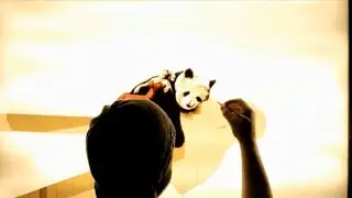 Packing Tape Portrait of Panda and Woman in Red by Max Zorn