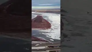 fly over Athabasca river near fort McMurray Alberta Canada.