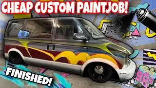 WORLDS CHEAPEST CUSTOM PAINTJOB IS DONE! FREE USED PAINT & SPRAY CANS! BUDGET LOWRIDER VAN 90s STYLE