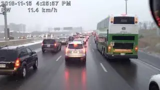 Slowly driving into a bus