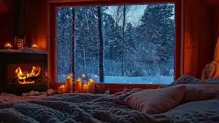 Quiet Winter Cabin Night | Soft Fireplace Glow and Falling Snow for Deep Healing Sleep