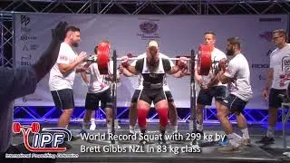 World Record Squat with 299 kg by Brett Gibbs NZL in 83 kg class