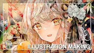【下絵から完成まで】アナログで描くお正月の着物の女の子｜Watercolor painting｜透明水彩イラスト