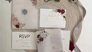 Burgundy Vellum Paper Pocket Wedding Invitations as low as $0.79