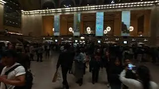 Grand Central station at the art exhibit called Dear New York with Humans of New York featured.  