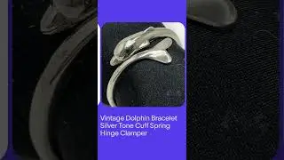 Vintage Dolphin Bracelet Silver Tone Cuff Spring Hinge Clamper