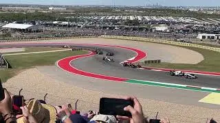 Formula 1 Racing Lap 1 at Circuit of the Americas (COTA) Turn 9