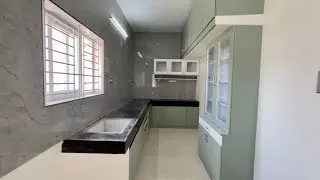 Green Modular Kitchen Design💚💚💚 26x8feet Kitchen Design with Wooden Cabinets 