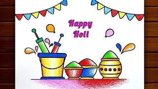 Happy Holi Special Drawing || How to Draw Happy Holi Poster || Holi Festival 2023 || Draw Holi Card.