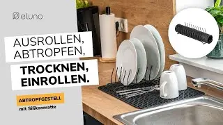 Praktisches Abtropfset: Silikonmatte & Gestell! Platzsparend & hitzebest&auml;ndig | schwarz | eluno