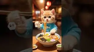 【ラーメンを上手に食べる子猫！】#猫 #ラーメン #cat #animal #noodle #AI #cute #shorts